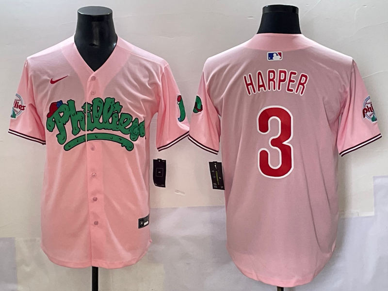 Men's Philadelphia Phillies Bryce Harper #3 Pink Jersey